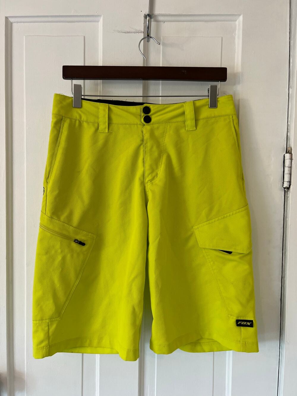Fox men’s 30 ranger downhill mountain biking shorts green neon yellow cargo 11”